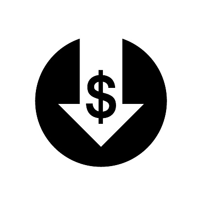 money sign with arrow pointing down